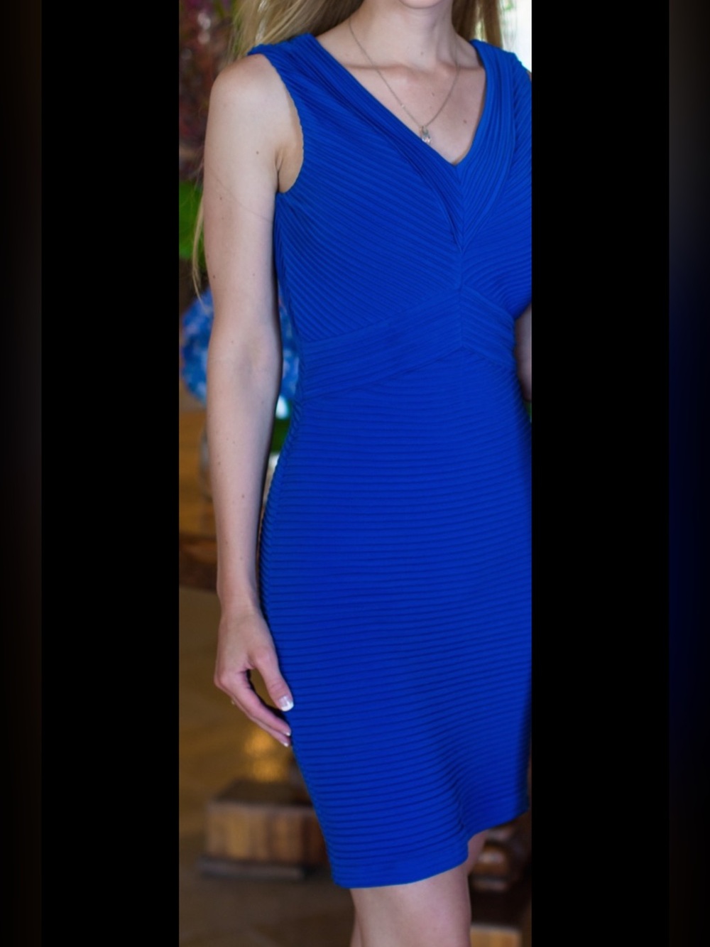 Calvin Klein Cobalt Ribbed V-Neck Midi Dress
